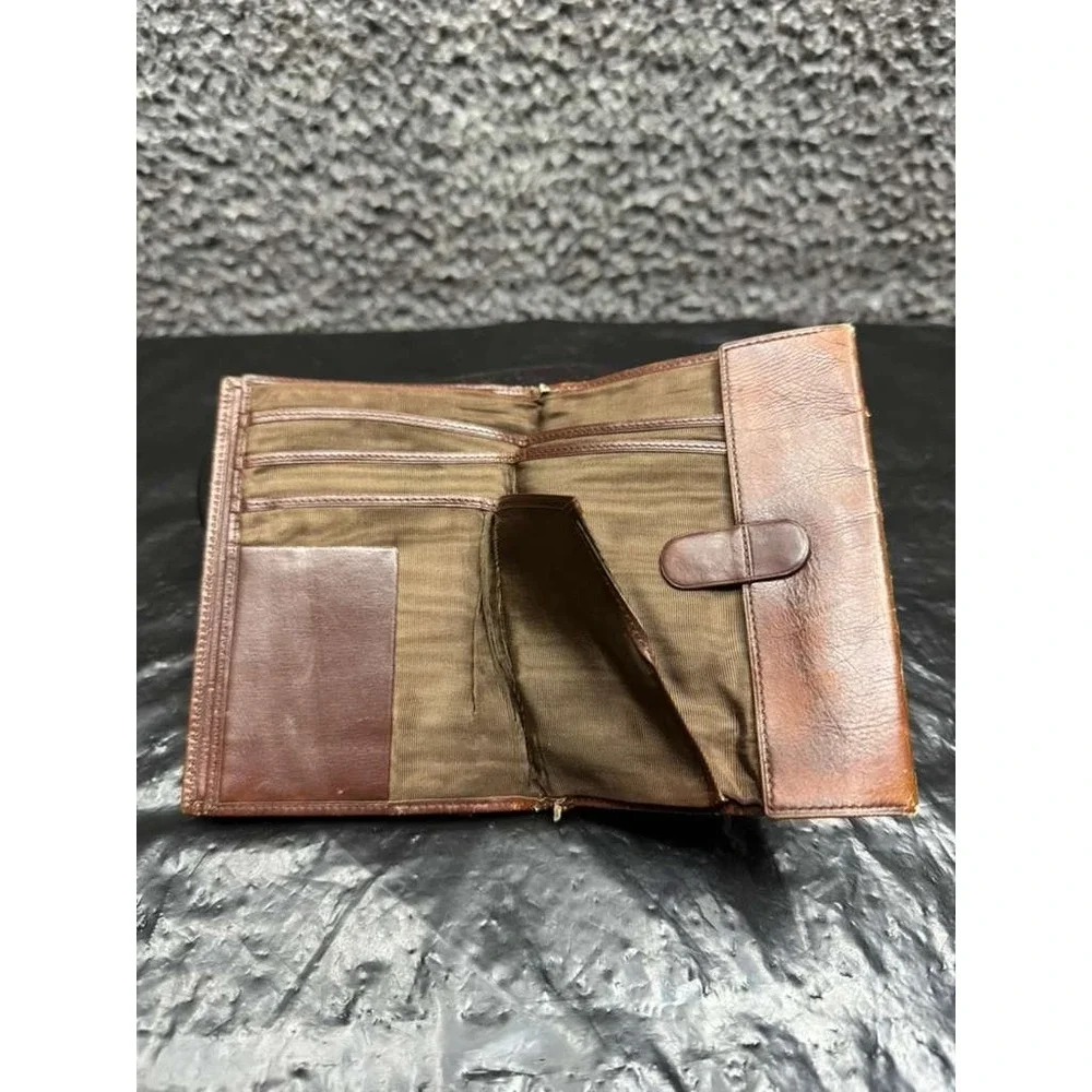 Vintage Loewe Men's‎ Leather Logo Embossed Credit Card Bifold Wallet Brown